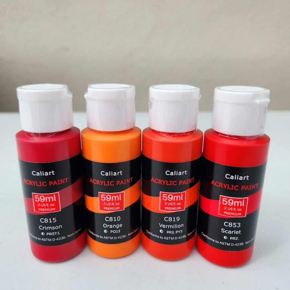 NEW 4 Caliart Acrylic Paint Set Orange Red colors 59ml, 2oz each Art Craft Paint